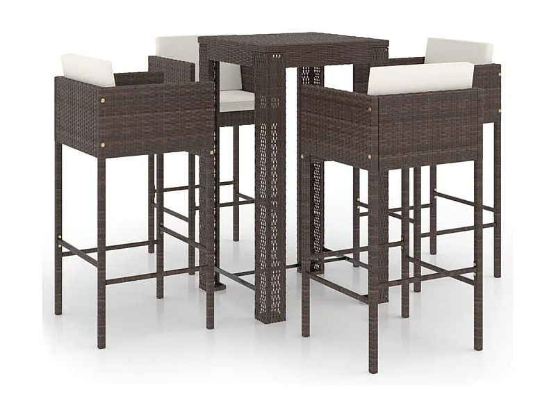 Ensemble bar de jardin 5 pcs et coussins Résine tressée Marron 2