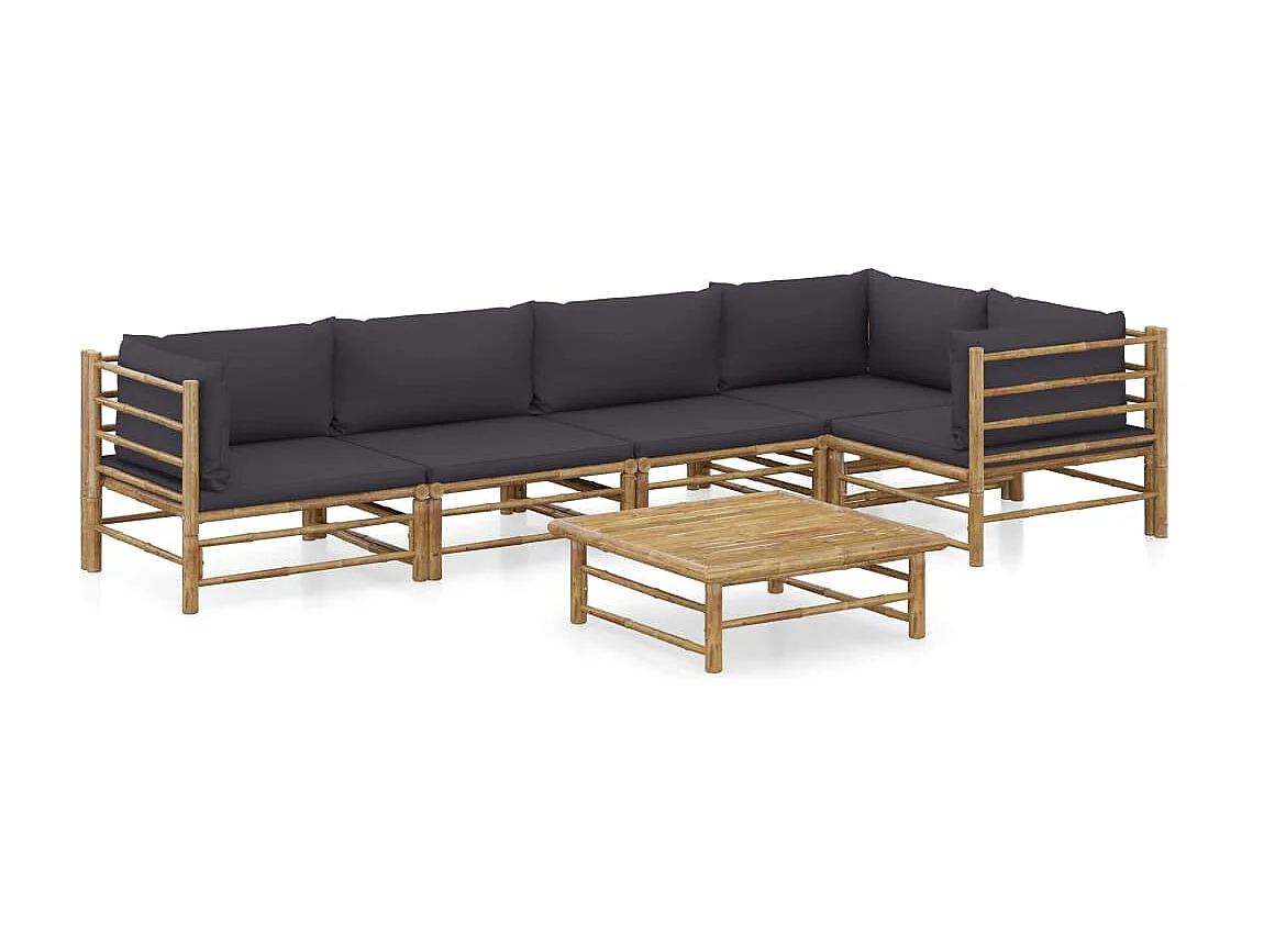 Salon de jardin 6 pcs avec coussins gris foncé Bambou 7
