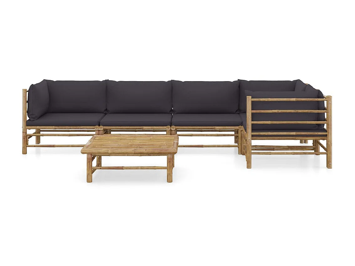 Salon de jardin 6 pcs avec coussins gris foncé Bambou 7