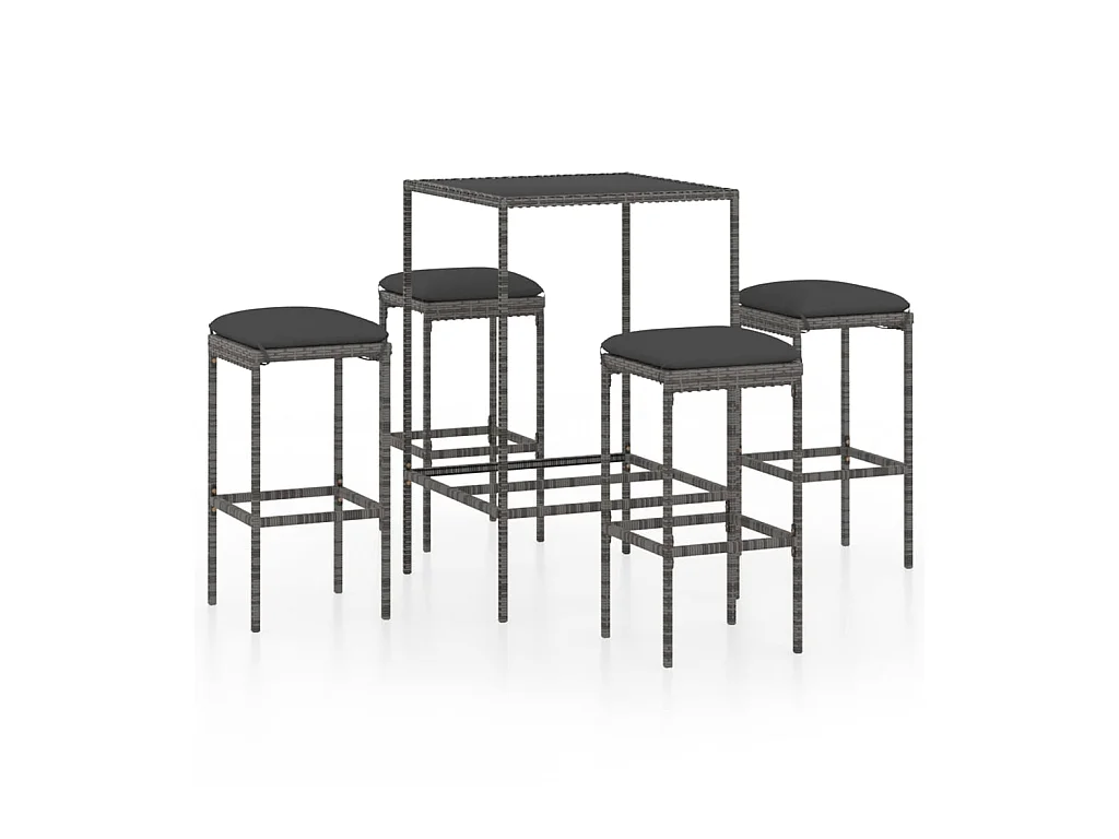 Ensemble de bar de jardin 5 pcs et coussins Résine tressée Gris 8