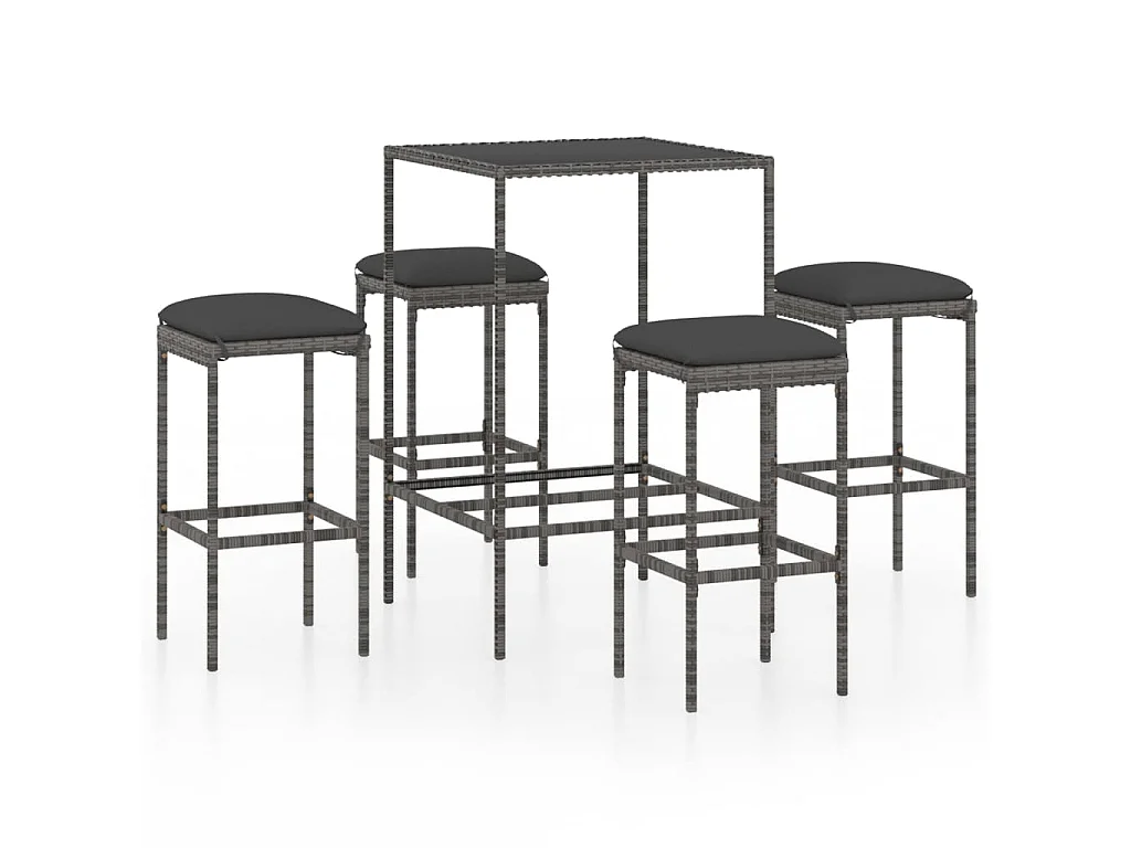 Ensemble de bar de jardin 5 pcs et coussins Résine tressée Gris 8