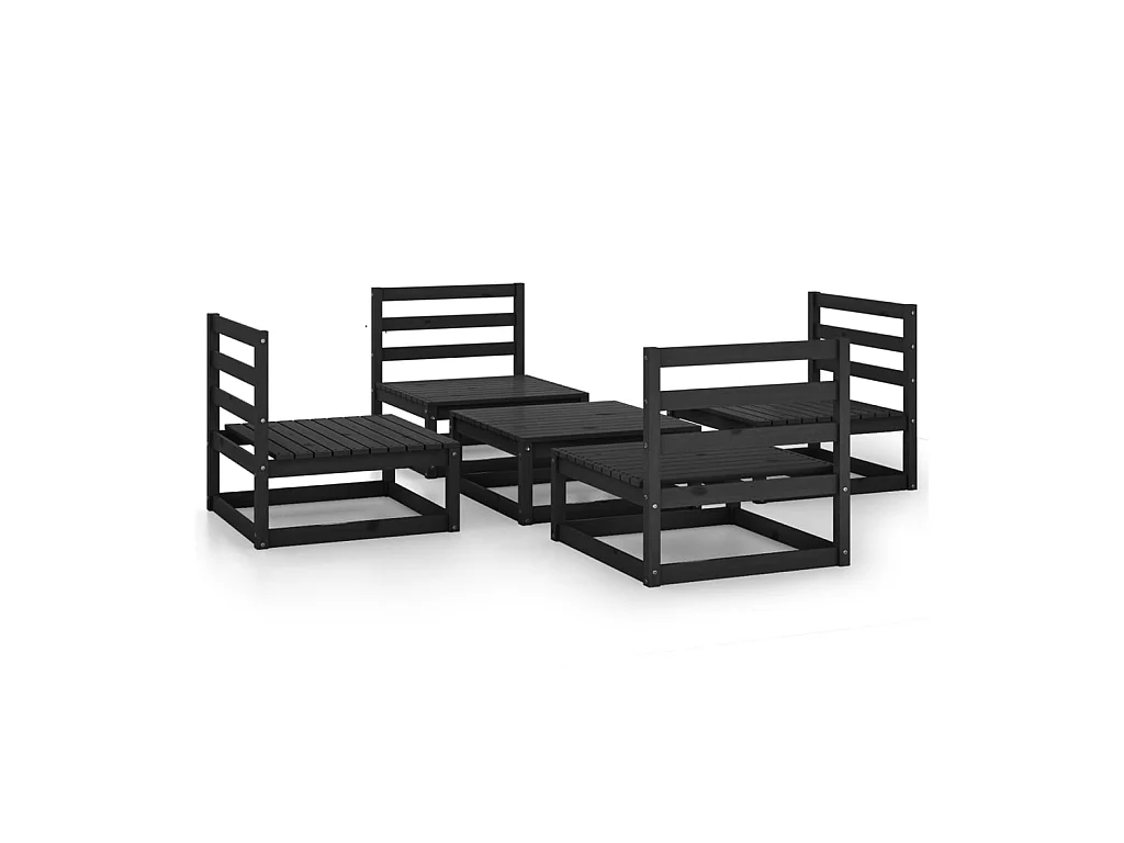 Salon de jardin 5 pcs Noir Bois de pin massif 5
