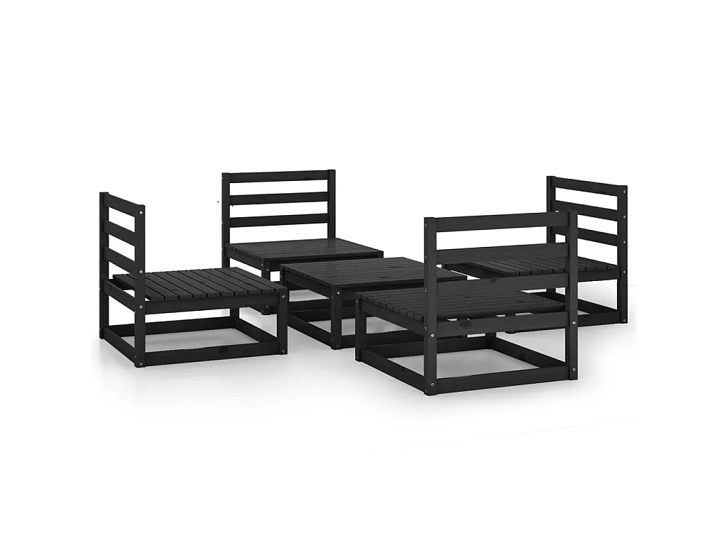 Salon de jardin 5 pcs Noir Bois de pin massif 5