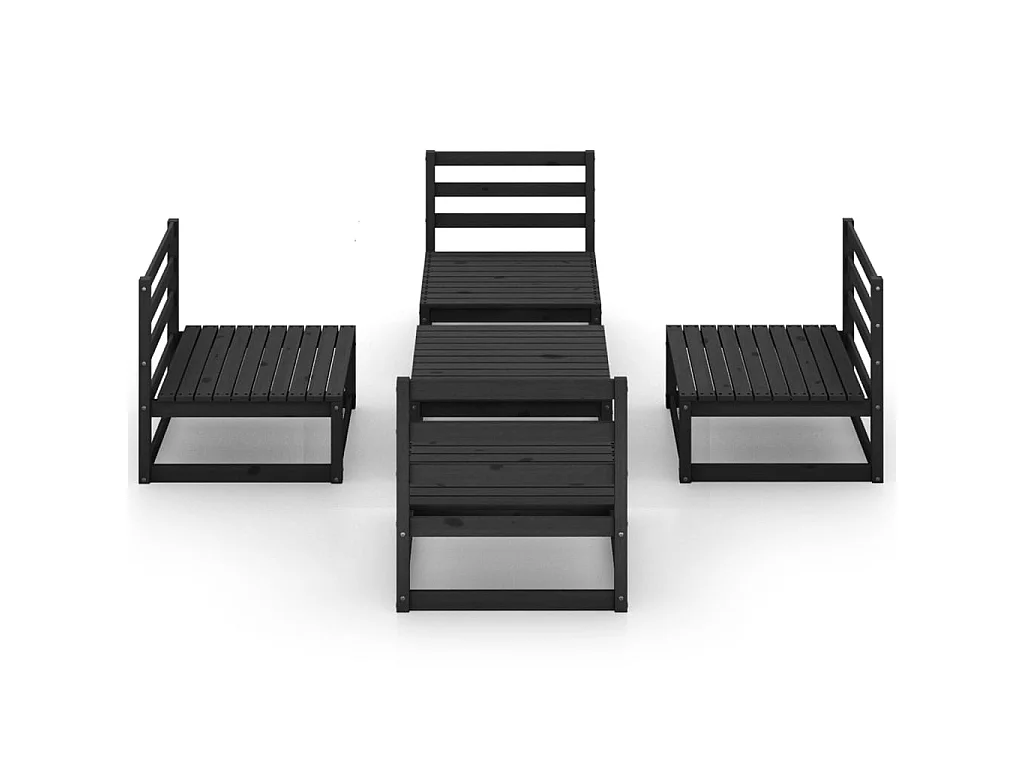 Salon de jardin 5 pcs Noir Bois de pin massif 5