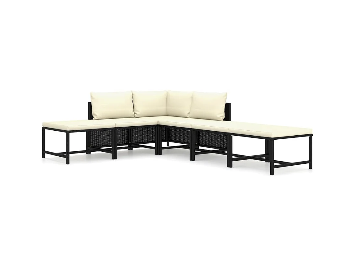 Salon de jardin 6 pcs avec coussins Résine tressée Noir 57