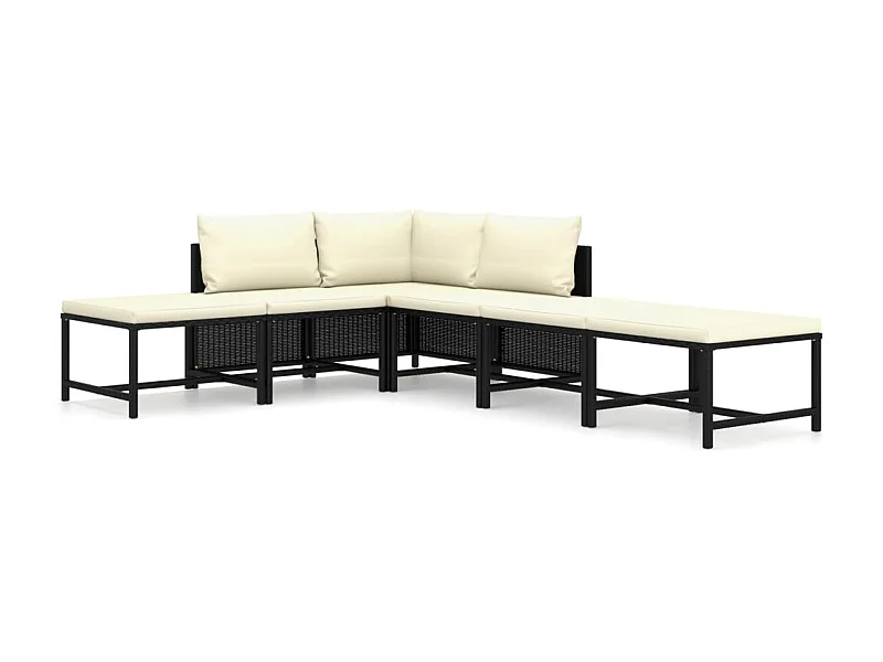 Salon de jardin 6 pcs avec coussins Résine tressée Noir 57