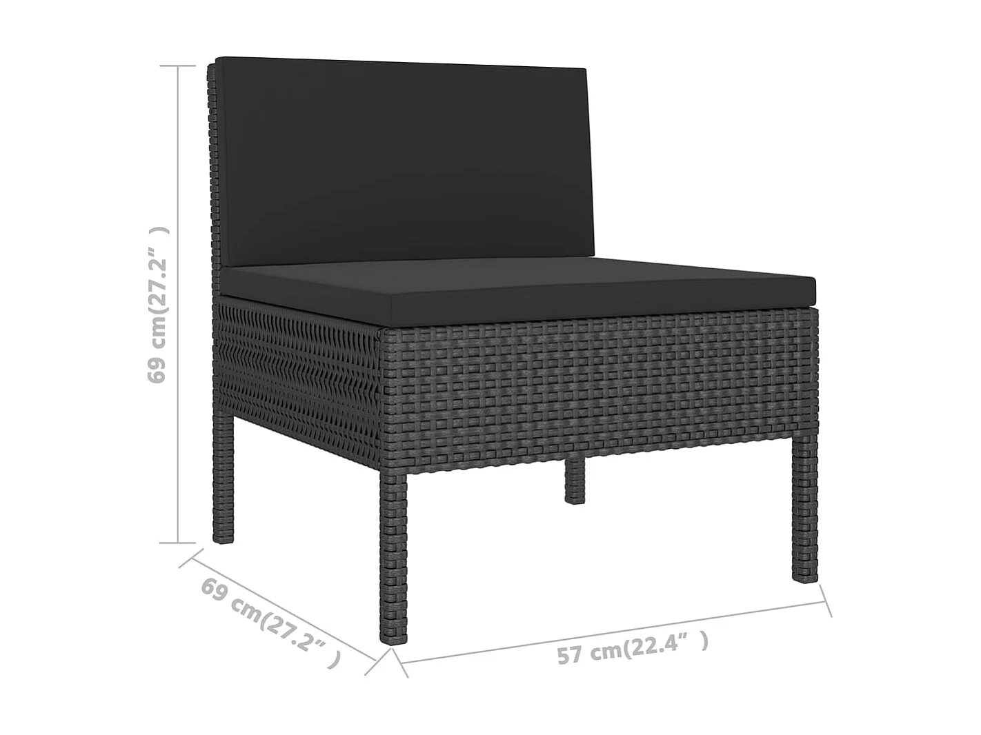 Salon de jardin 9 pcs avec coussins Résine tressée Noir 56