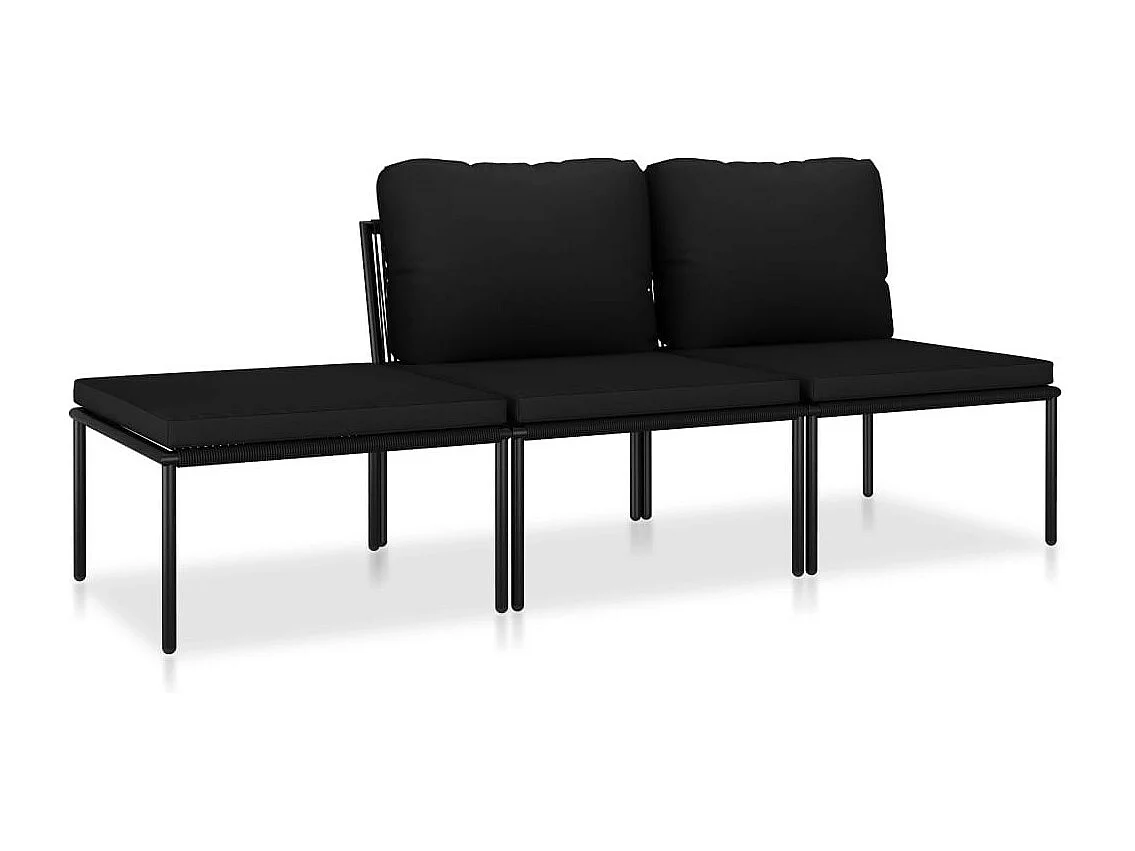 Salon de jardin 3 pcs avec coussins Noir PVC