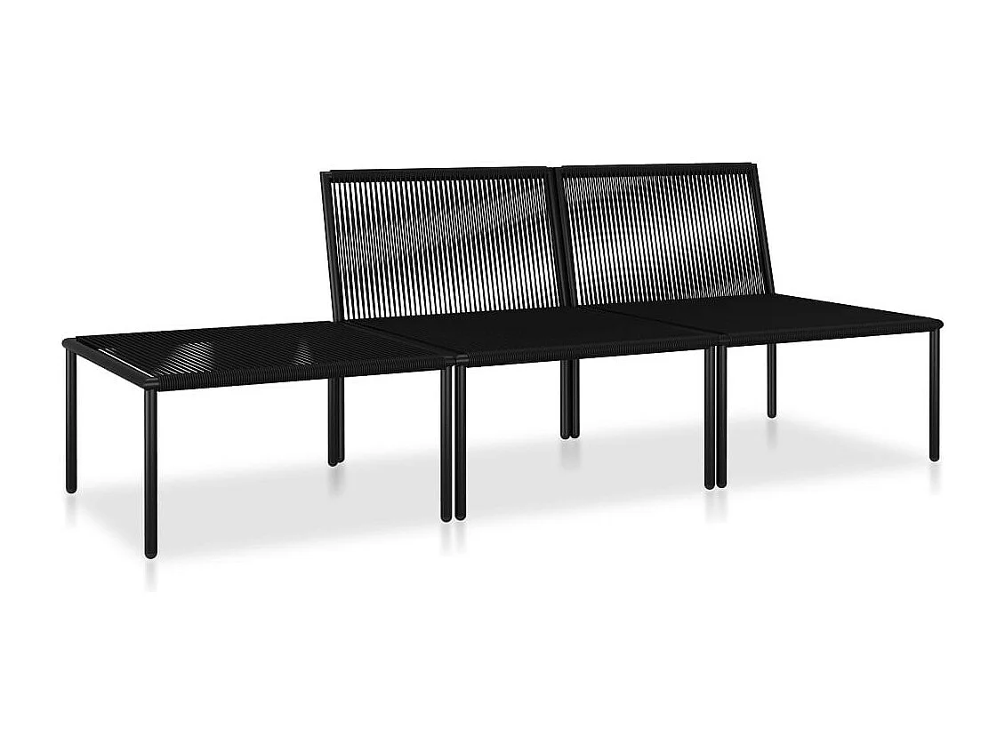 Salon de jardin 3 pcs avec coussins Noir PVC