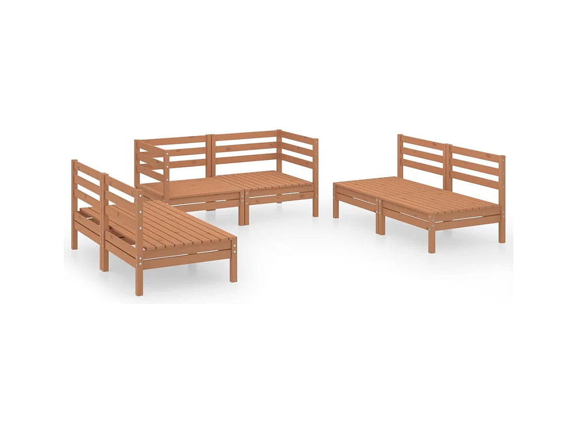 Salon de jardin 6 pcs Marron miel Bois de pin massif 21