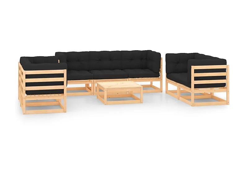 Salon de jardin 8 pcs avec coussins Bois de pin solide 11