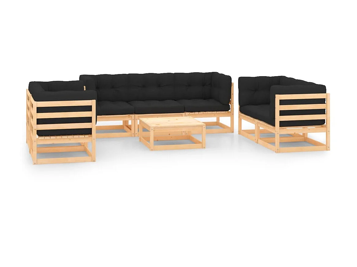 Salon de jardin 8 pcs avec coussins Bois de pin solide 11