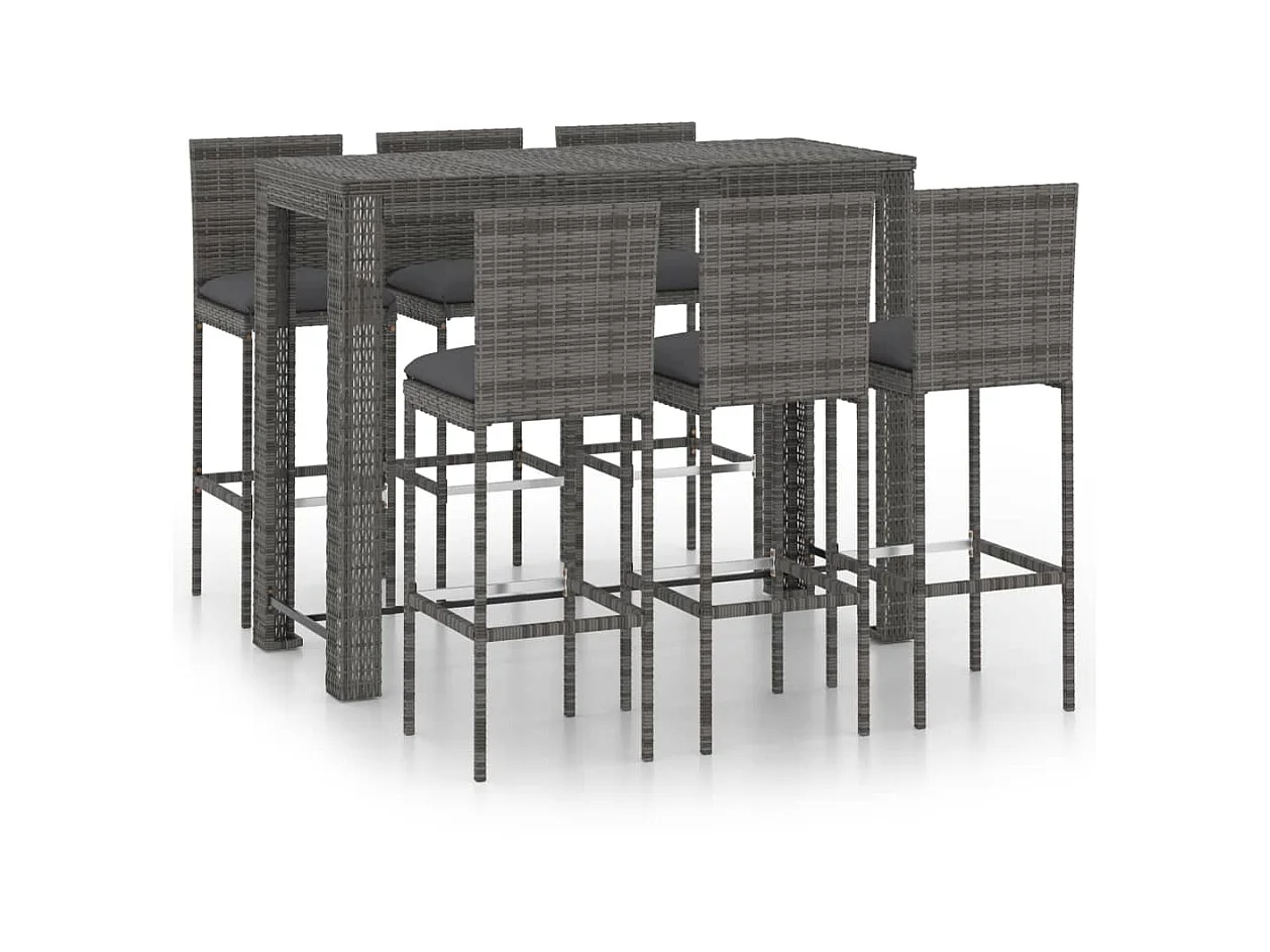 Jeu de bar de jardin 7pcs et coussins anthracite Résine tressée