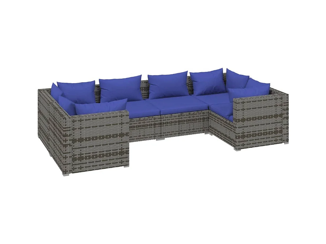 Salon de jardin 6 pcs avec coussins Résine tressée Gris 15