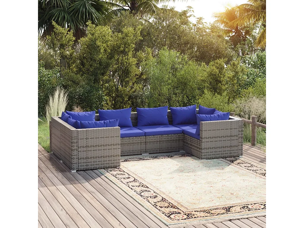 Salon de jardin 6 pcs avec coussins Résine tressée Gris 15