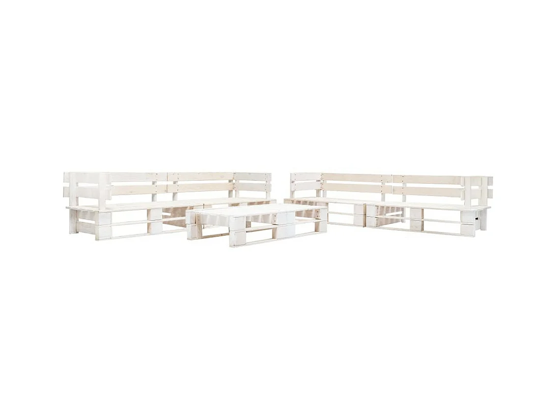 Salon de jardin palette 6 pcs Bois Blanc 12