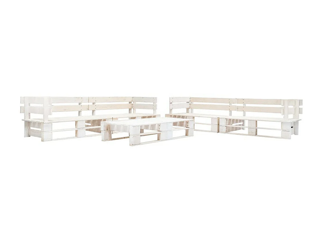 Salon de jardin palette 6 pcs Bois Blanc 12