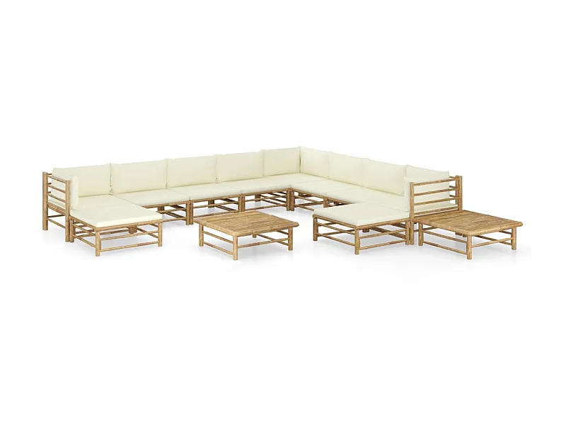 Salon de jardin 12 pcs avec coussins blanc crème Bambou 2
