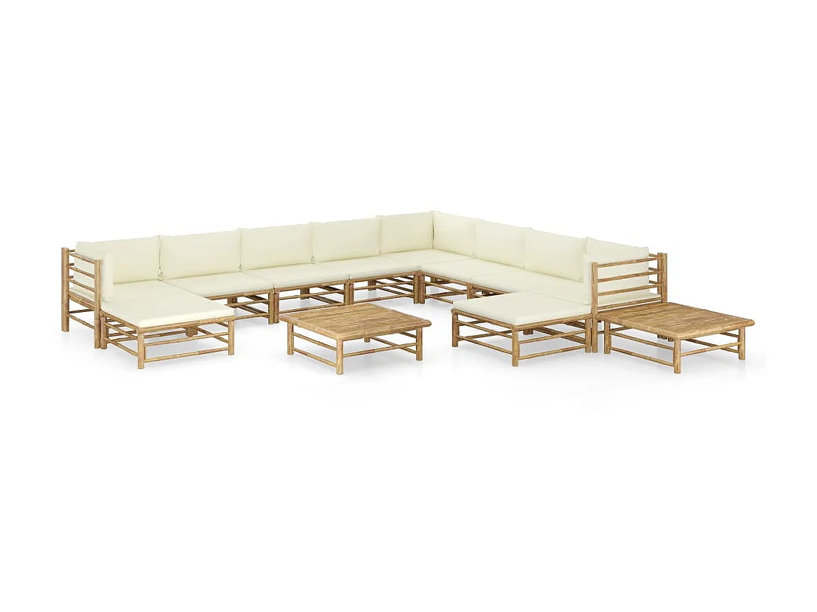 Salon de jardin 12 pcs avec coussins blanc crème Bambou 2