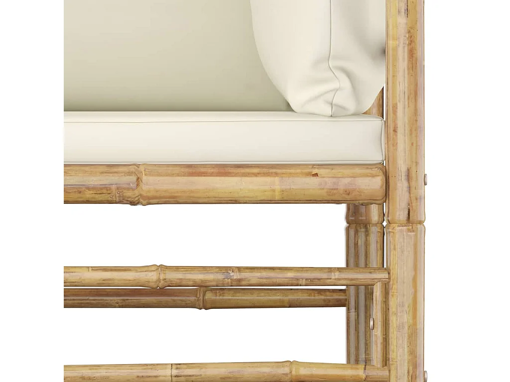 Salon de jardin 8 pcs avec coussins blanc crème Bambou 3