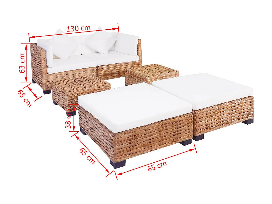 Jeu de canapés 16 pcs Rotin naturel