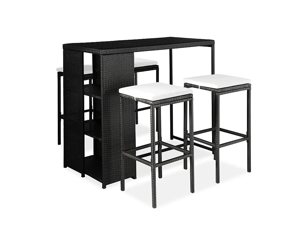 Meuble de bar de jardin 5 pcs et coussins Résine tressée Noir 2