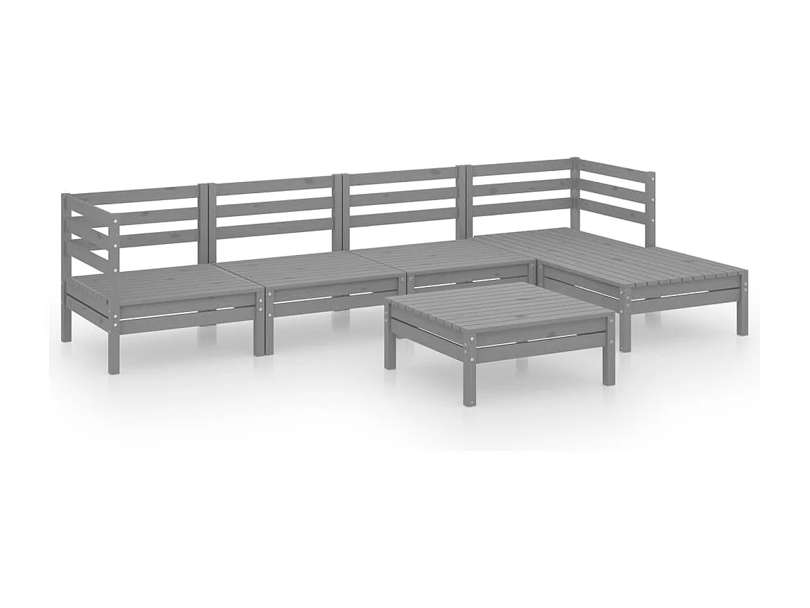 Salon de jardin 6 pcs Bois de pin massif Gris