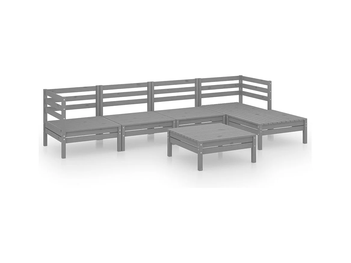 Salon de jardin 6 pcs Bois de pin massif Gris