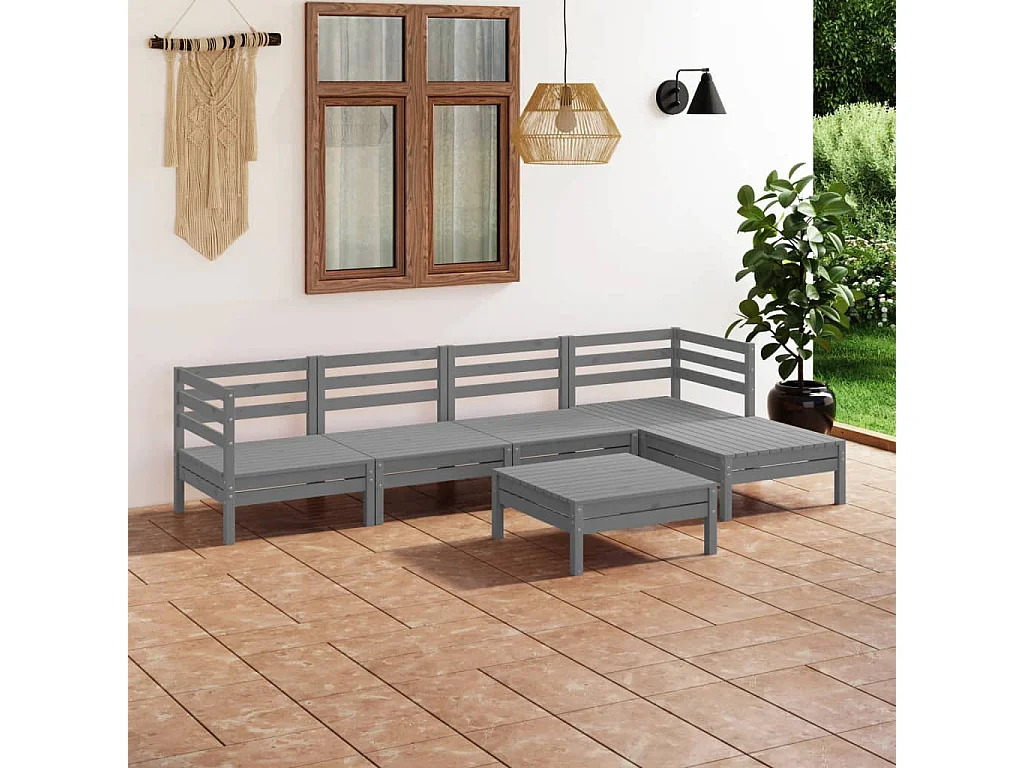 Salon de jardin 6 pcs Bois de pin massif Gris