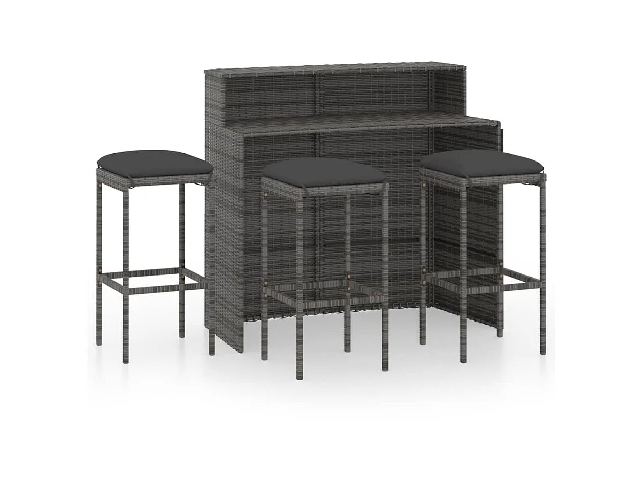 Ensemble de bar de jardin avec coussins 4 pcs Gris