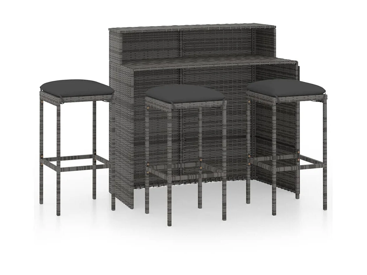 Ensemble de bar de jardin avec coussins 4 pcs Gris