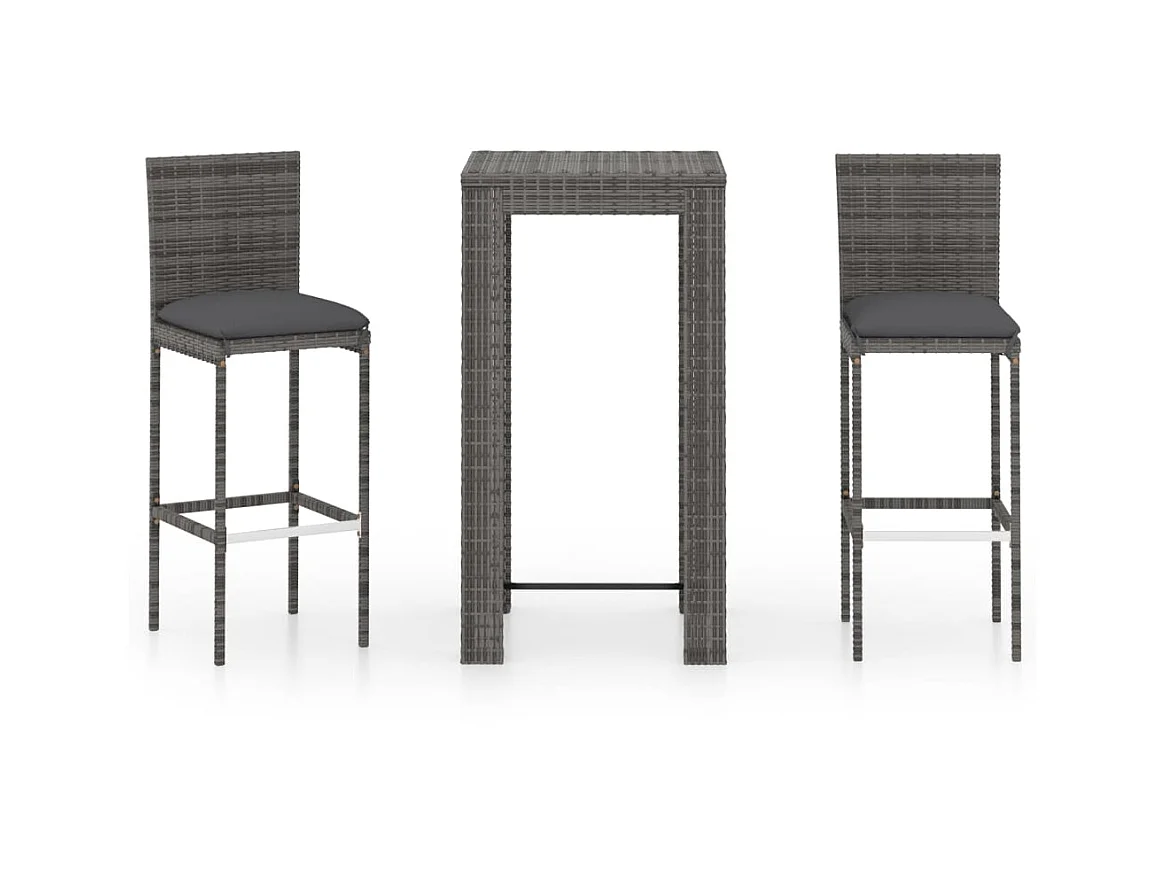 Ensemble de bar de jardin 3 pcs et coussins Résine tressée Gris 4