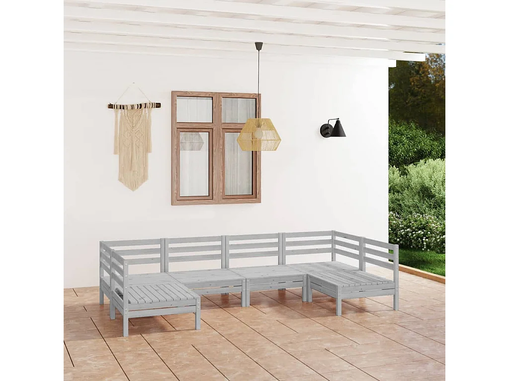 Salon de jardin 6 pcs Blanc Bois de pin massif 21