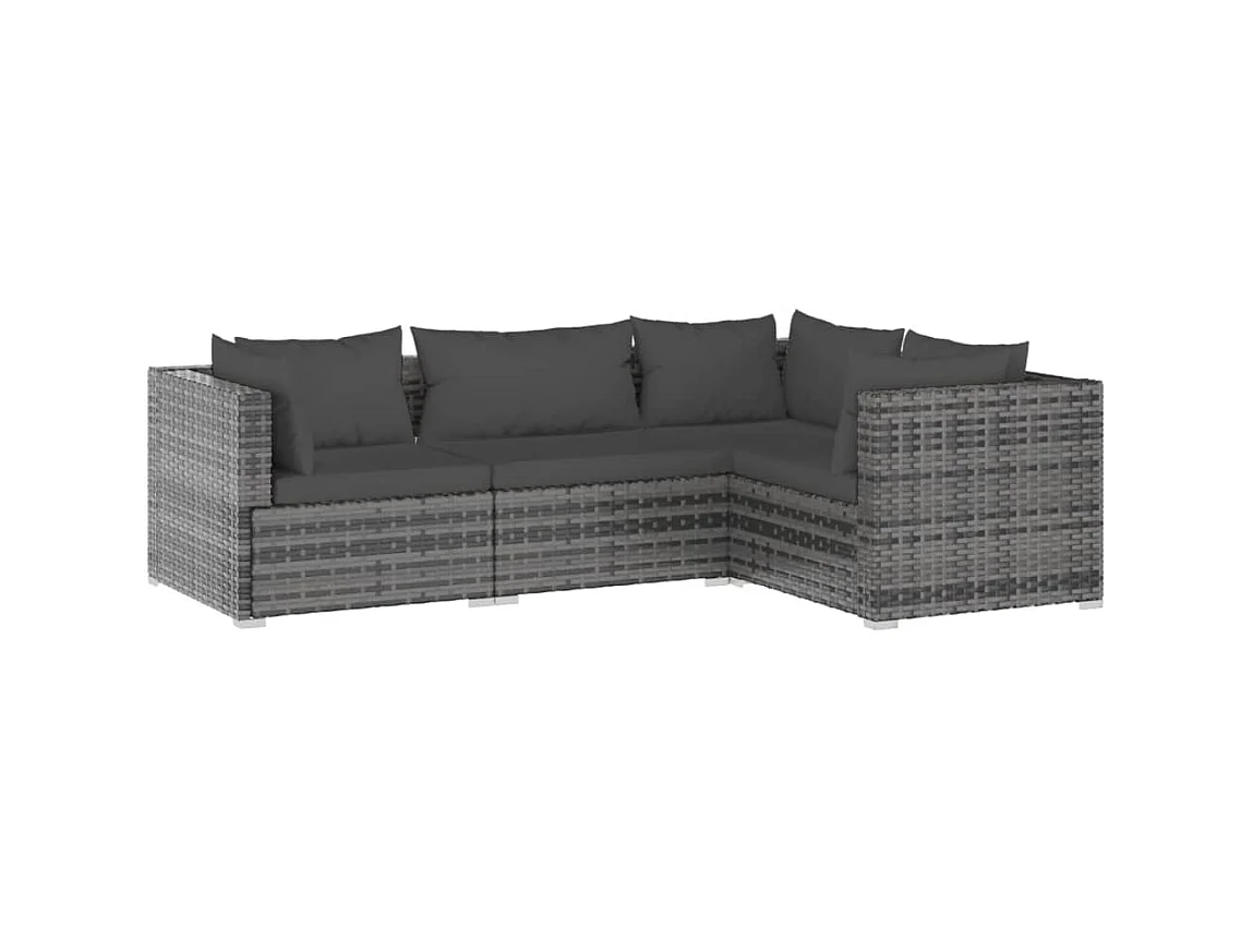 Salon de jardin 4 pcs avec coussins Résine tressée Gris 5