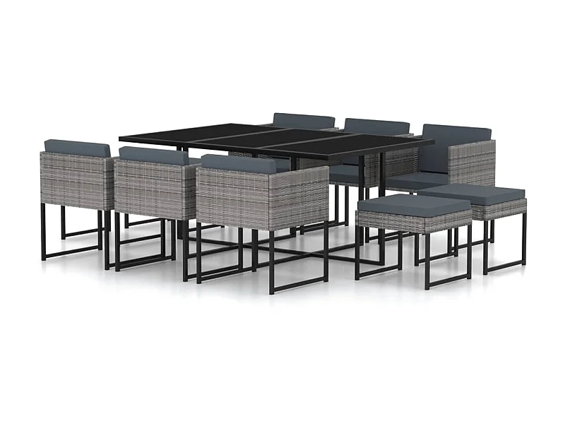 Salon de jardin 11 pcs avec coussins Résine tressée Gris 14