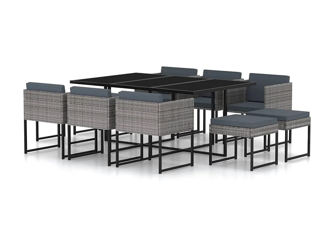 Salon de jardin 11 pcs avec coussins Résine tressée Gris 14