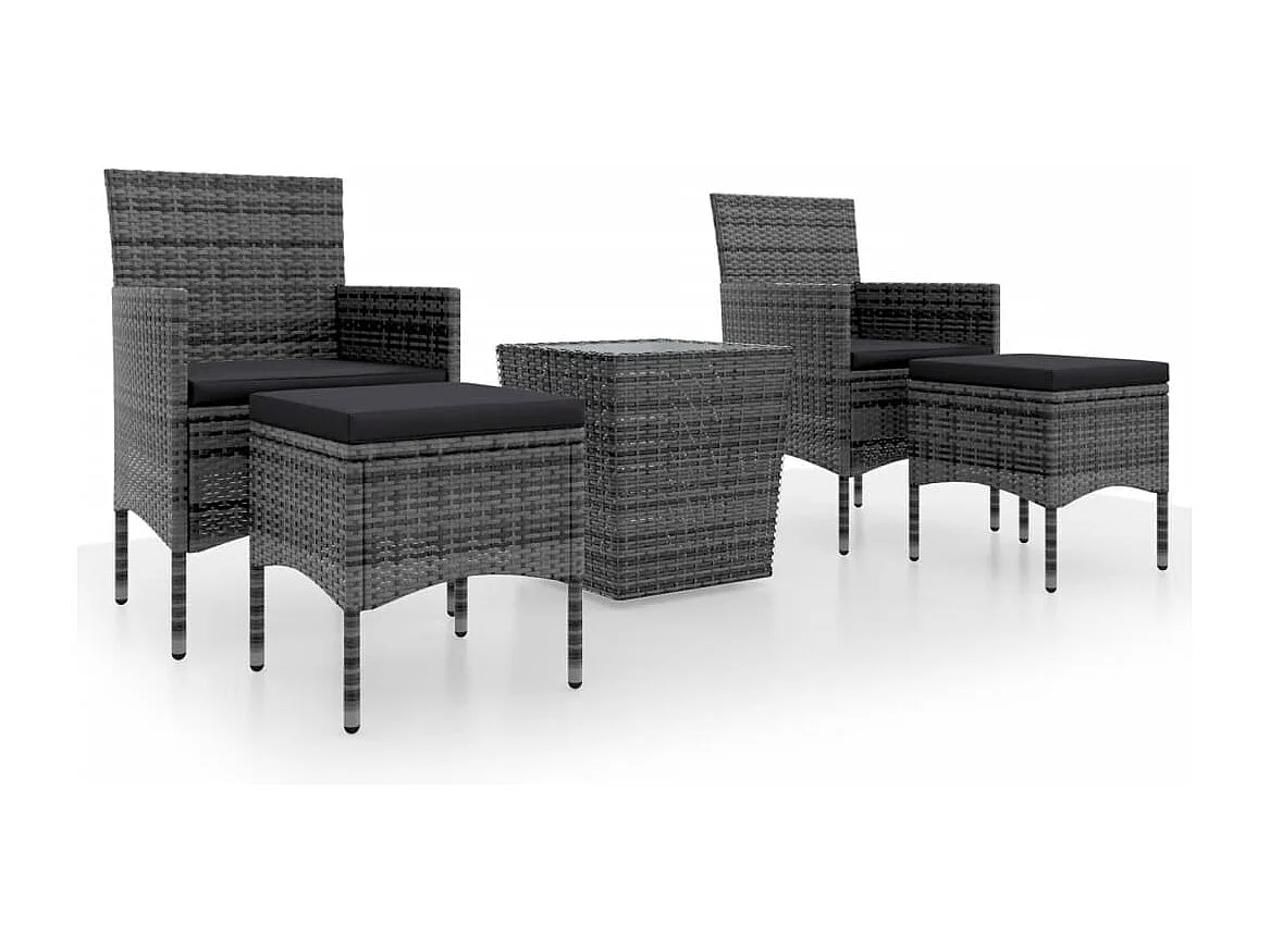 Ensemble de bistro 5 pcs Résine tressée et verre trempé Gris