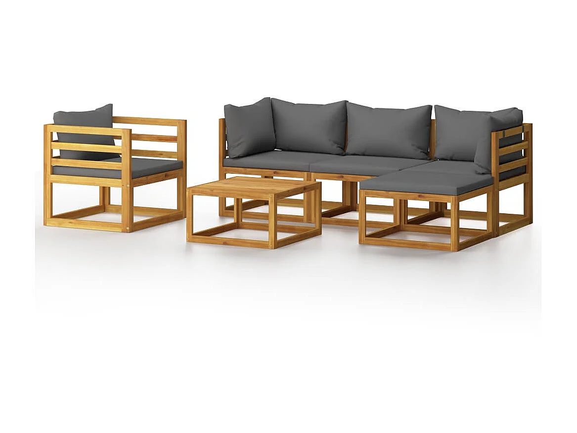 Salon de jardin 6 pcs avec coussin Bois d'acacia solide