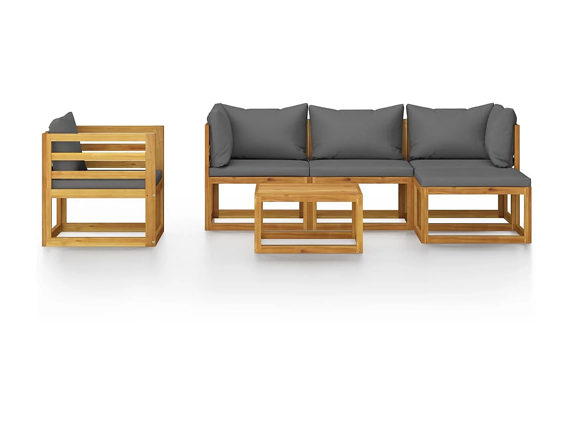 Salon de jardin 6 pcs avec coussin Bois d'acacia solide