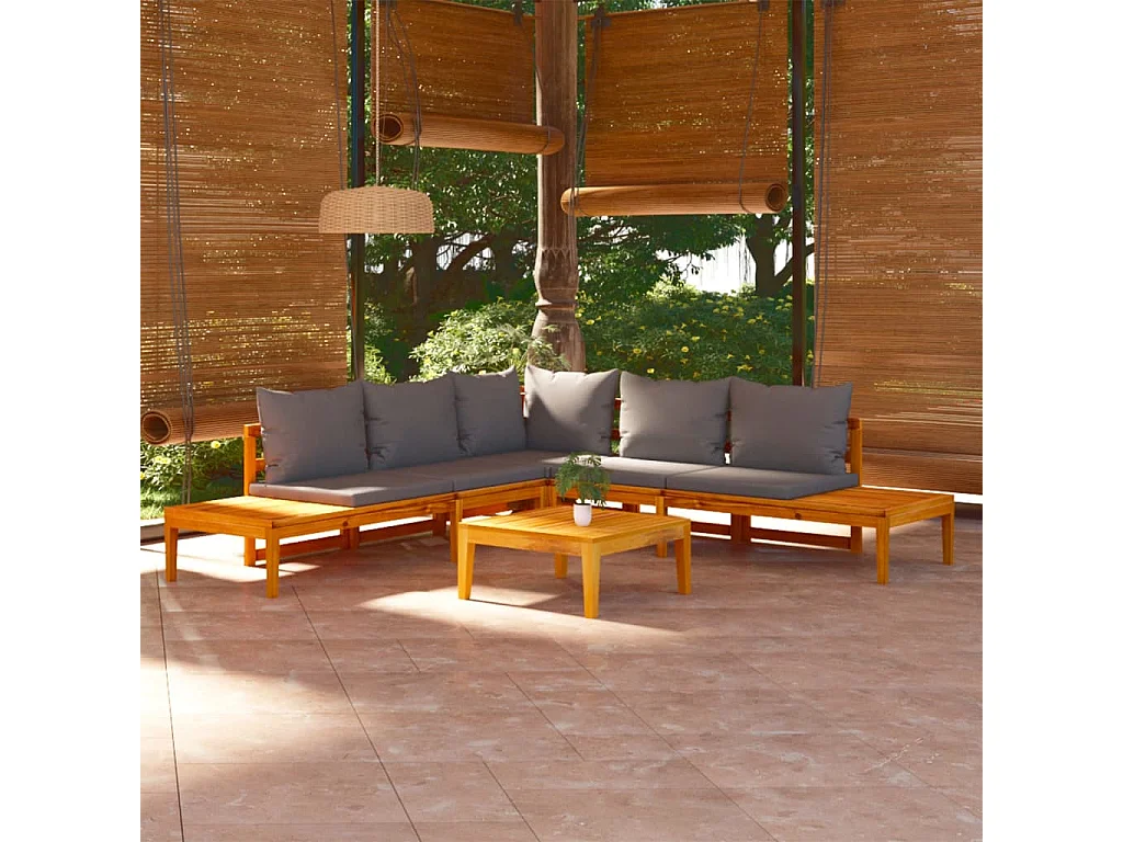 Salon de jardin 4 pcs avec coussins gris foncé Bois d'acacia