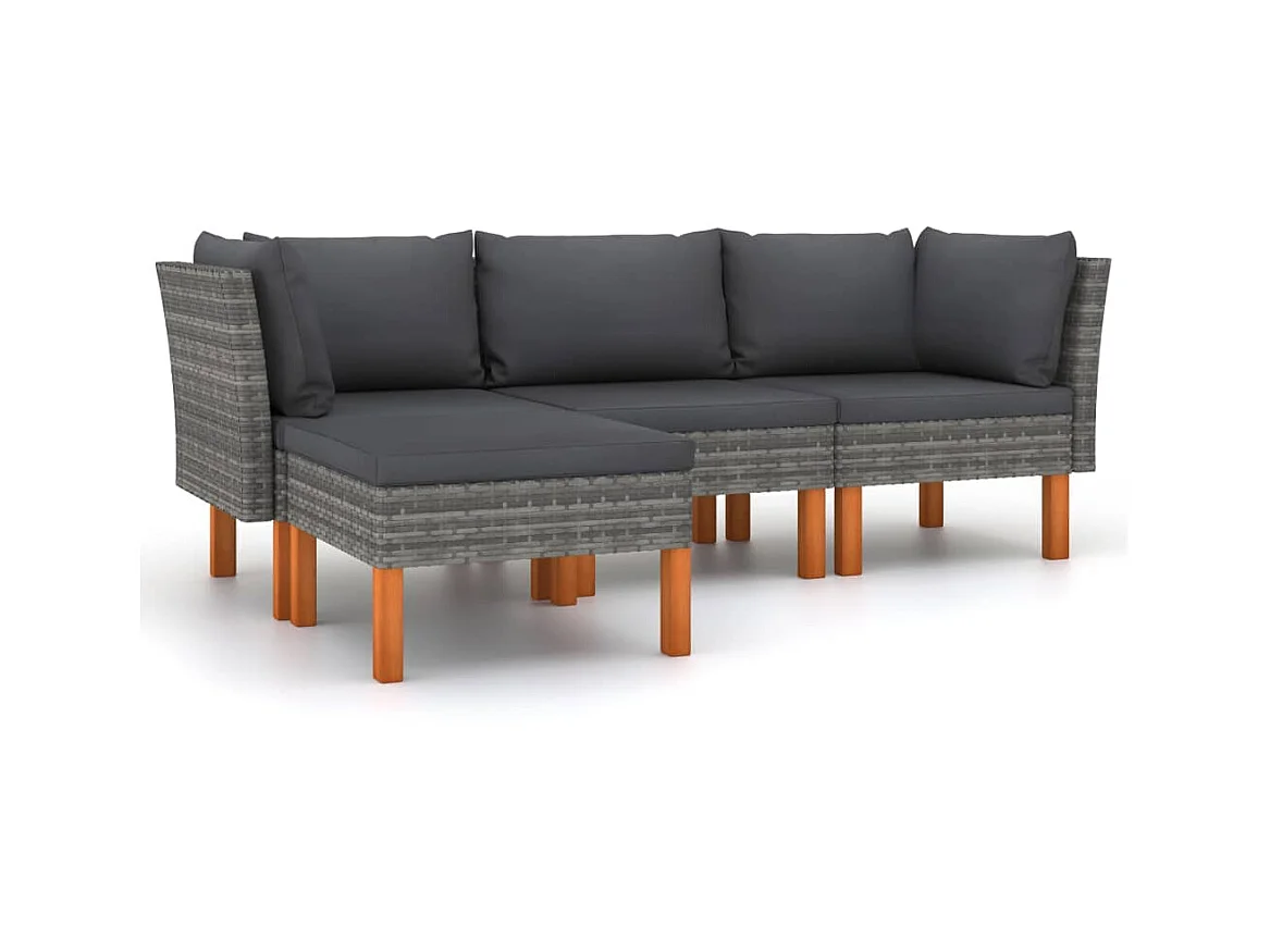 Salon de jardin 4 pcs avec coussins Résine tressée Gris 18