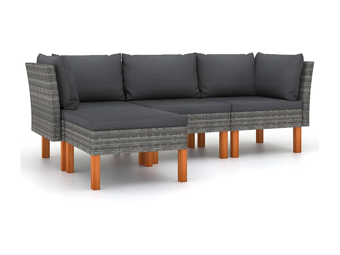 Salon de jardin 4 pcs avec coussins Résine tressée Gris 18