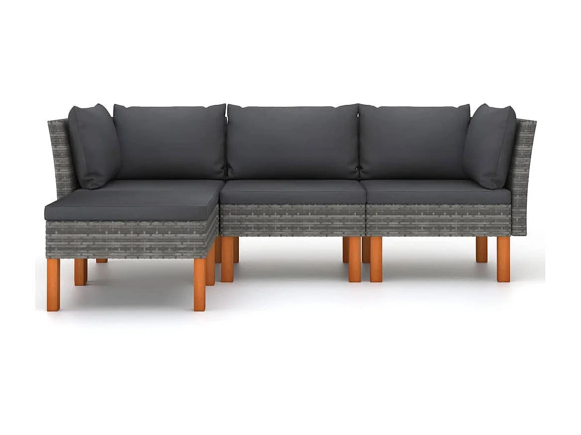 Salon de jardin 4 pcs avec coussins Résine tressée Gris 18