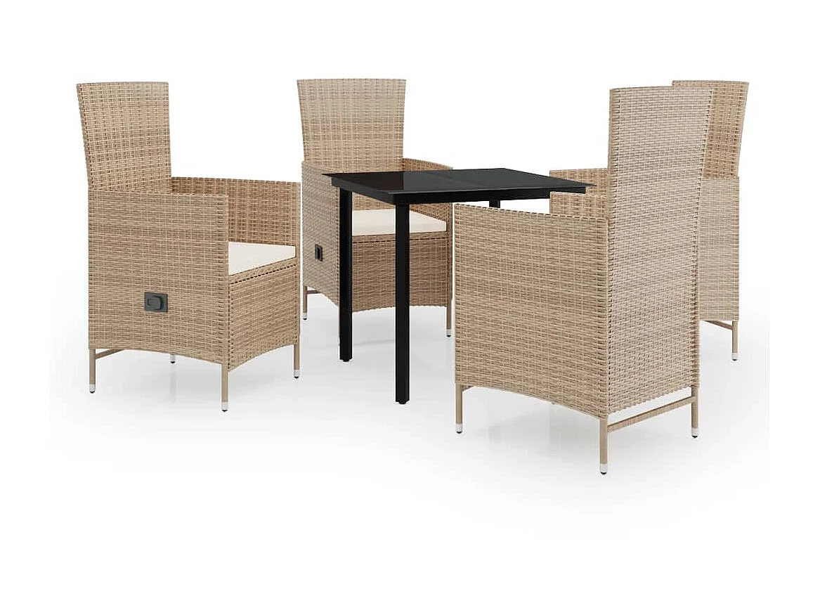 Ensemble de salle à manger de jardin avec coussins 5 pcs Beige 2