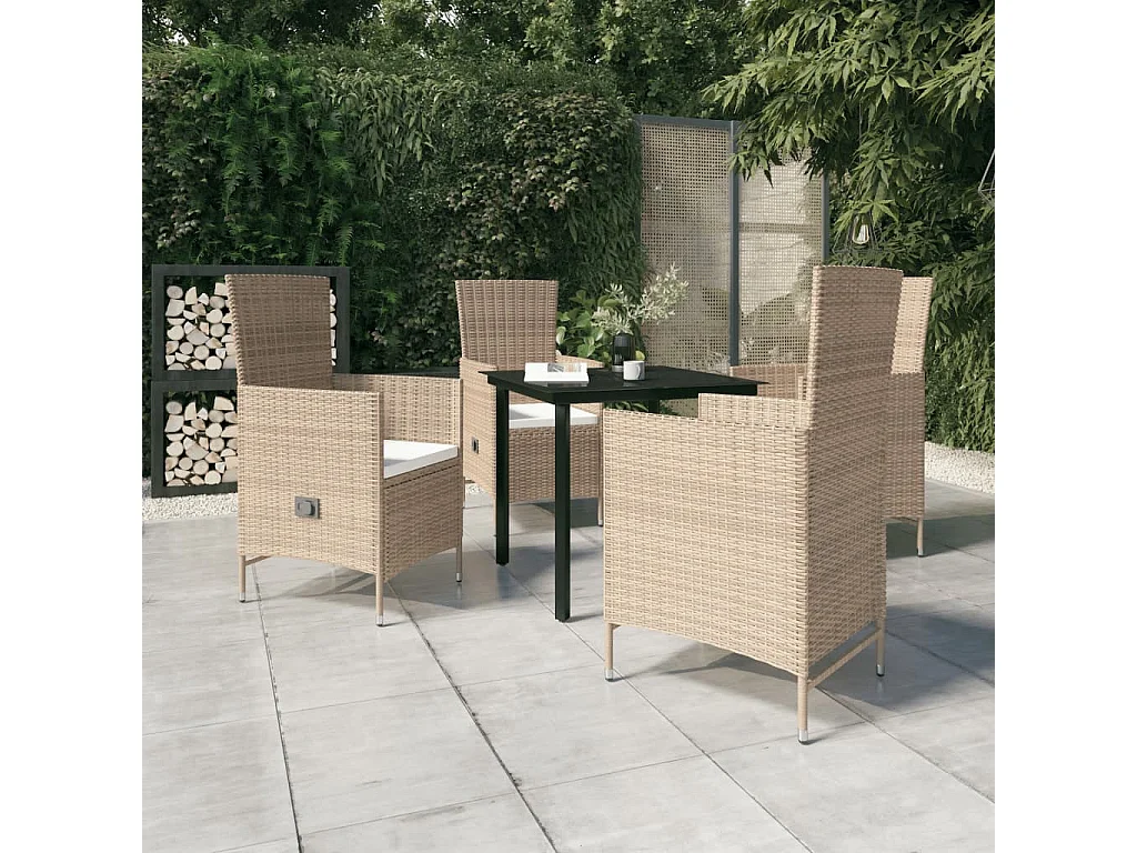 Ensemble de salle à manger de jardin avec coussins 5 pcs Beige 2