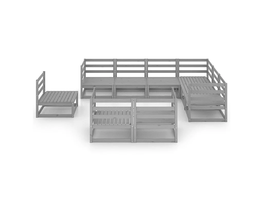 Salon de jardin 9 pcs Gris Bois de pin massif 13