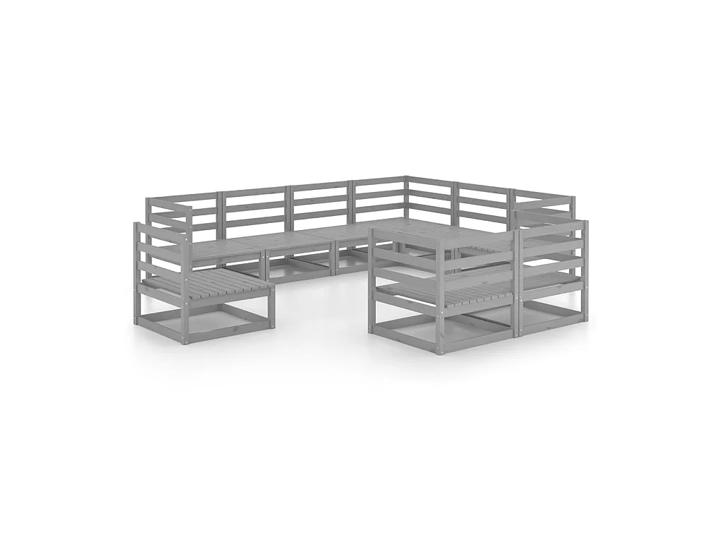 Salon de jardin 9 pcs Gris Bois de pin massif 13
