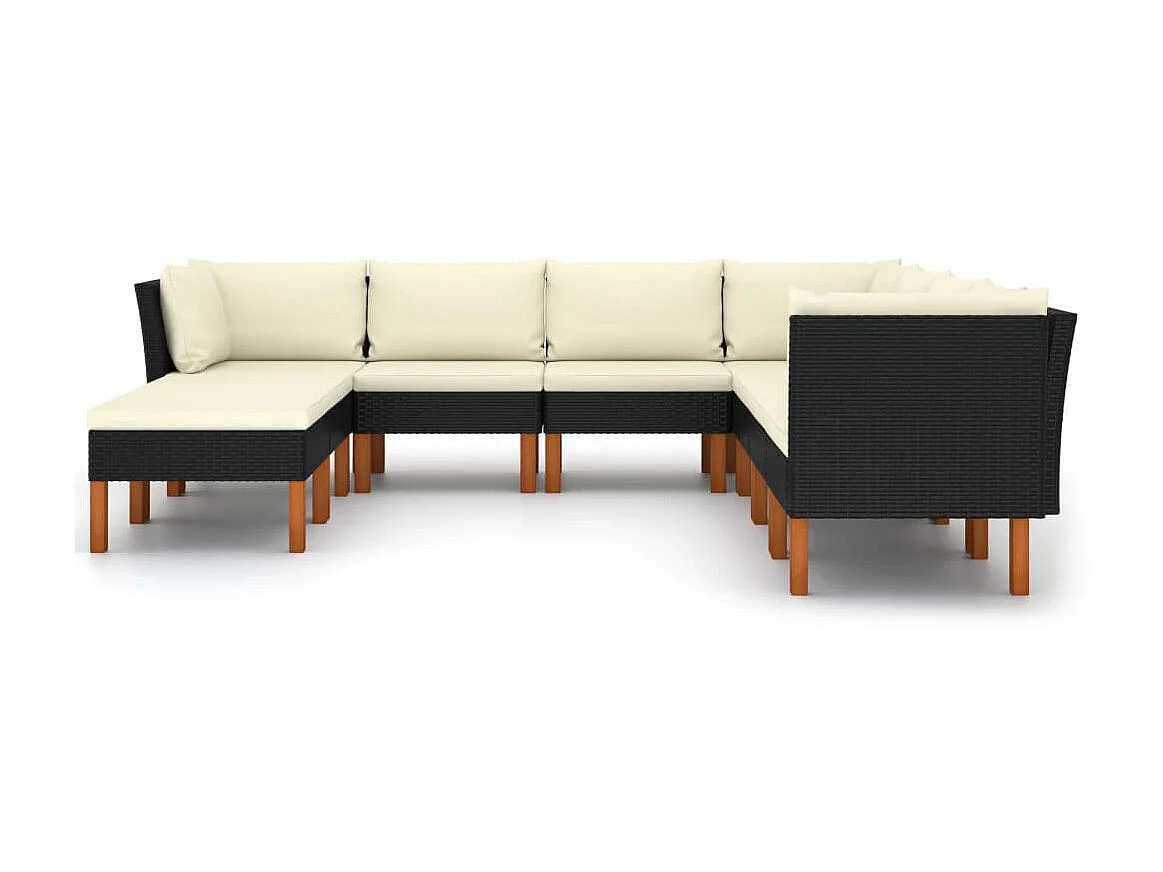 Salon de jardin 9 pcs avec coussins Résine tressée Noir 42