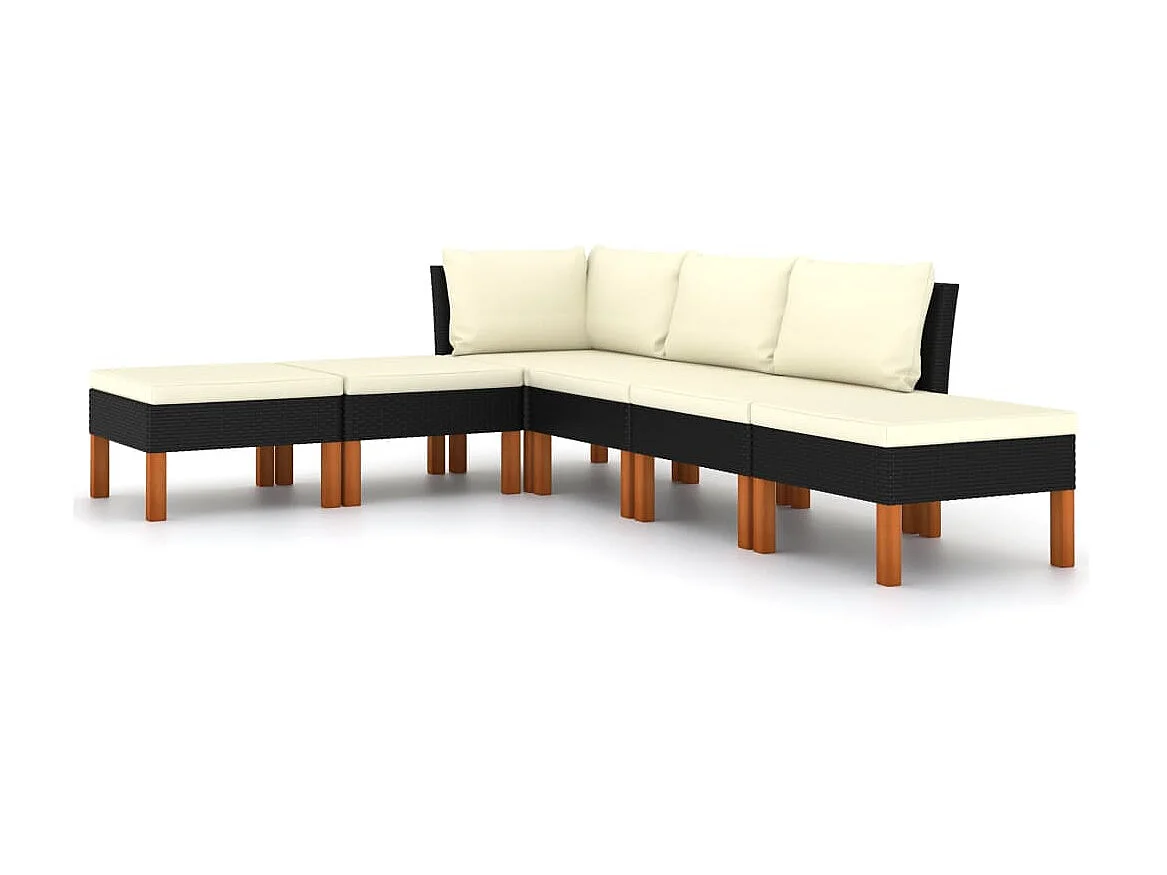 Salon de jardin 6 pcs avec coussins Résine tressée Noir 46