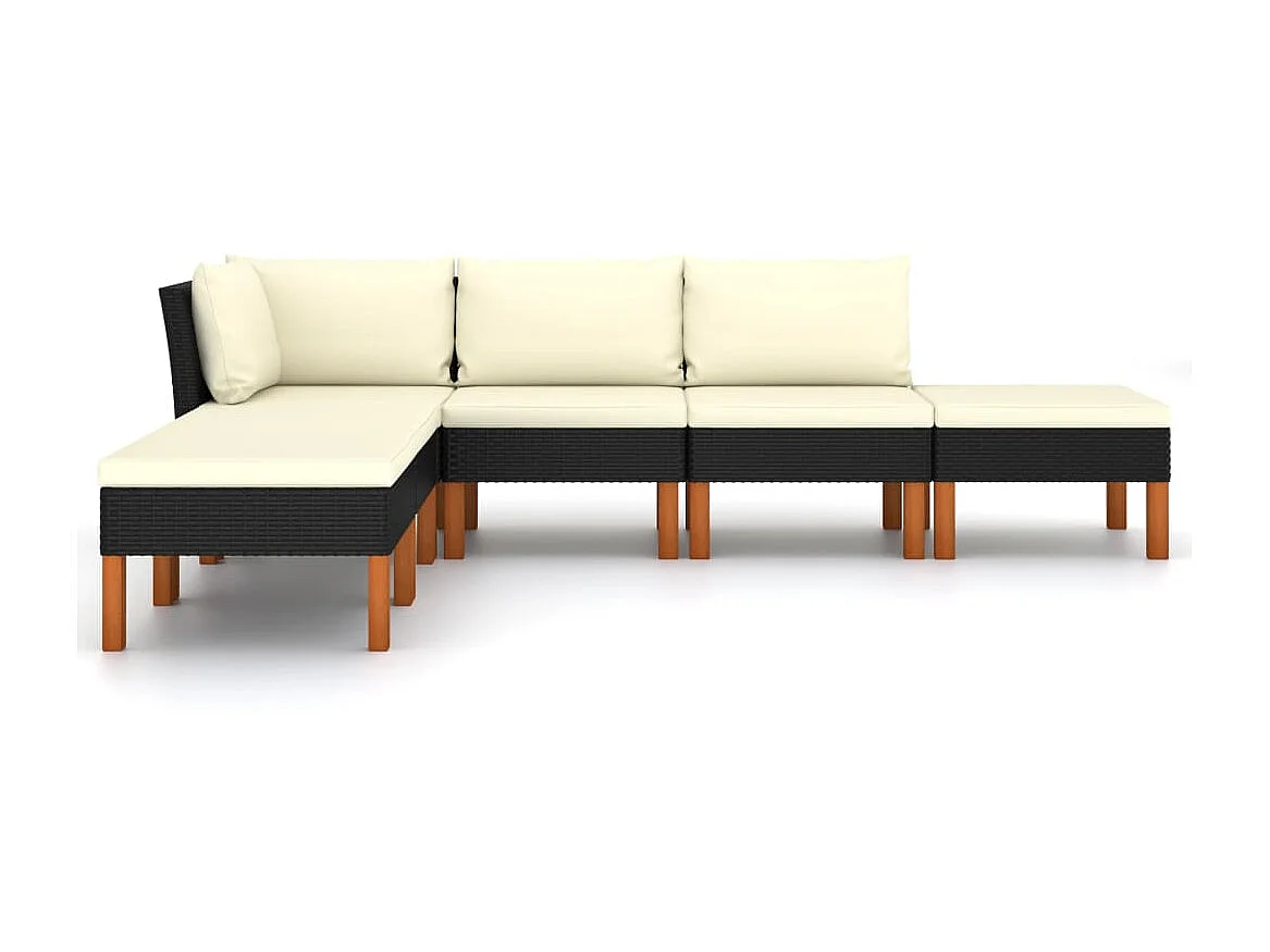 Salon de jardin 6 pcs avec coussins Résine tressée Noir 46